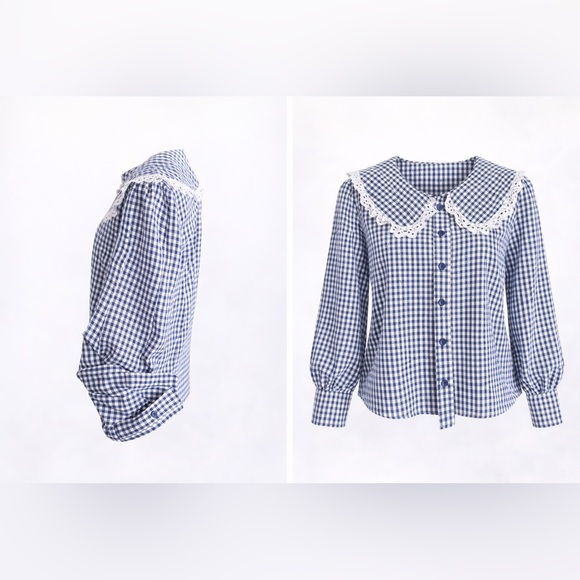 Intuition Paris Lace Collar Gingham Blouse Made in Italy